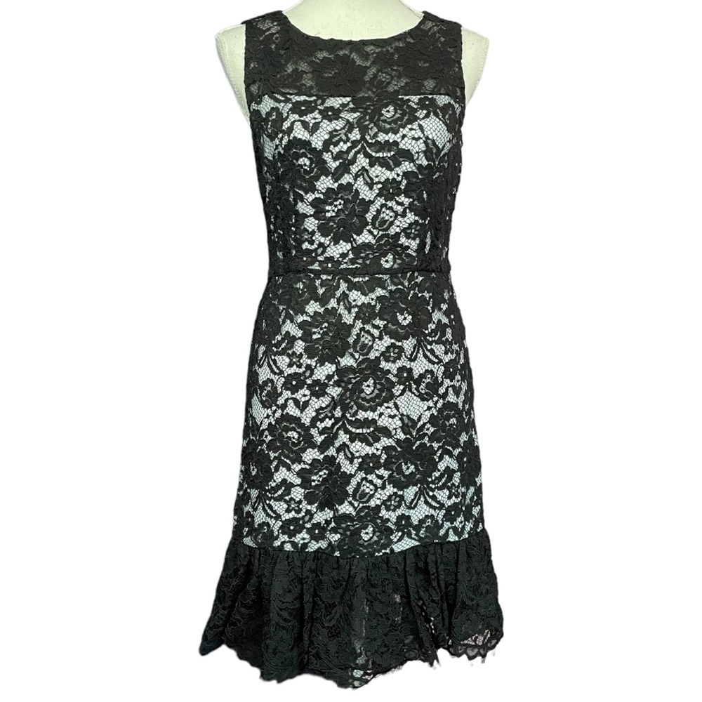 Whimsigoth Jill Stuart Lace Dress 4 Floral Black Silver Blue Ruffle Hem Fairy
